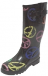 Ladies Peace Design Rain Boots-T-(Black/Multi)